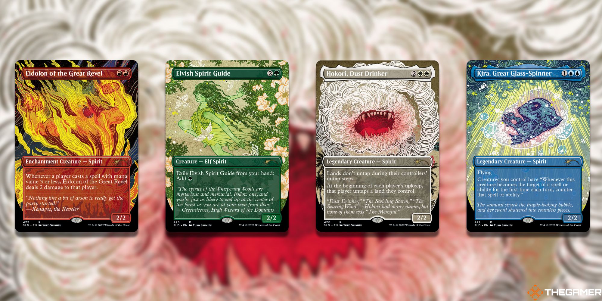 Four Magic: The Gathering cards with art from Yuko Shimizu.