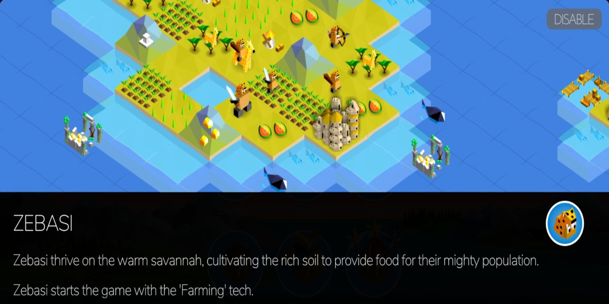 Information on the Zebasi Tribe from Battle of Polytopia.