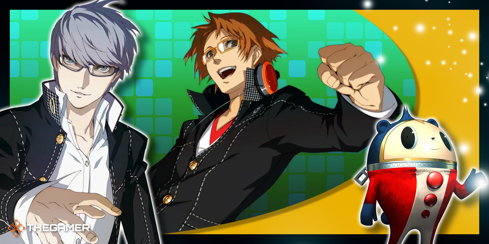 Persona 4 Golden - A collage of Yu, Yosuke, and Teddie.