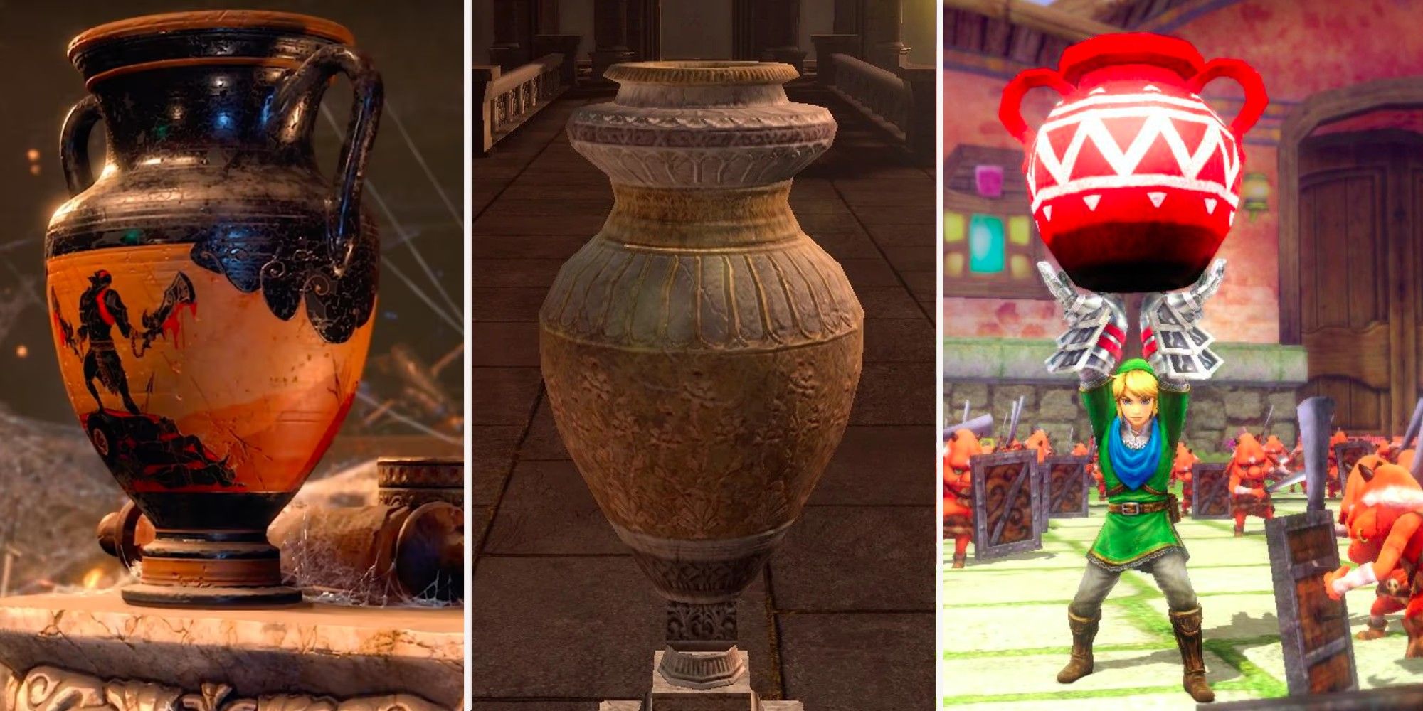10 Best Pottery In Gaming, Ranked By How Likely Link Is To Break It Featured image - God of War, Dark Souls, Hyrule Warriors