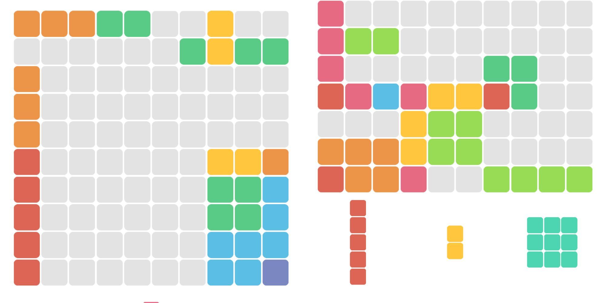 1010 - Two Examples Of The Game Board With Three Shapes To Pick From To Slot Into Grid