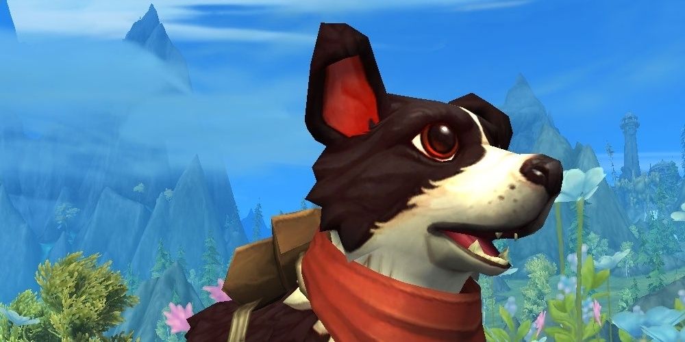 A cute dog in a bandana in the World of Warcraft video game