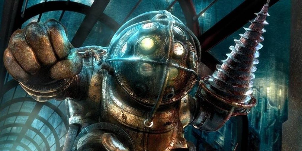 A Big Daddy clenches its fist in Bioshock the game
