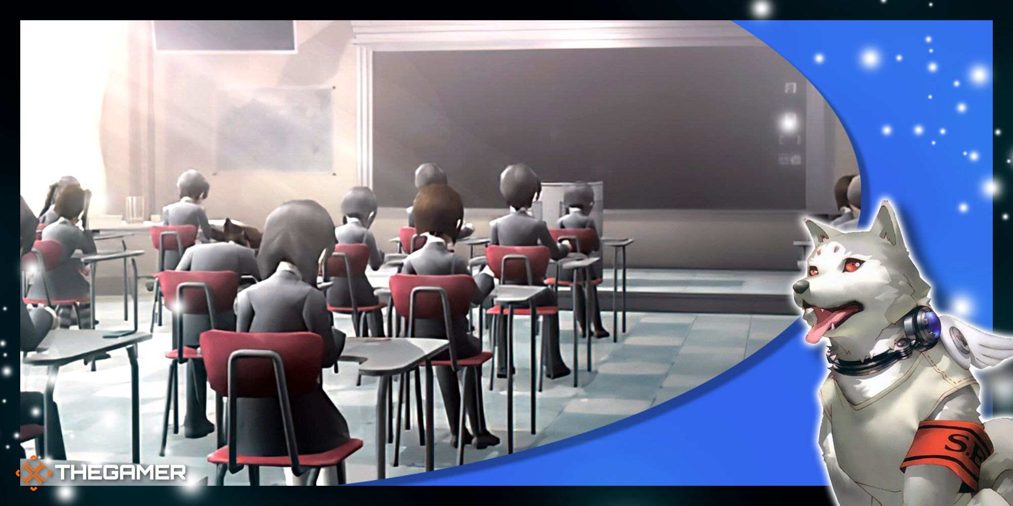 students in a classroom at gekkoukan high with our persona 3 portable frame