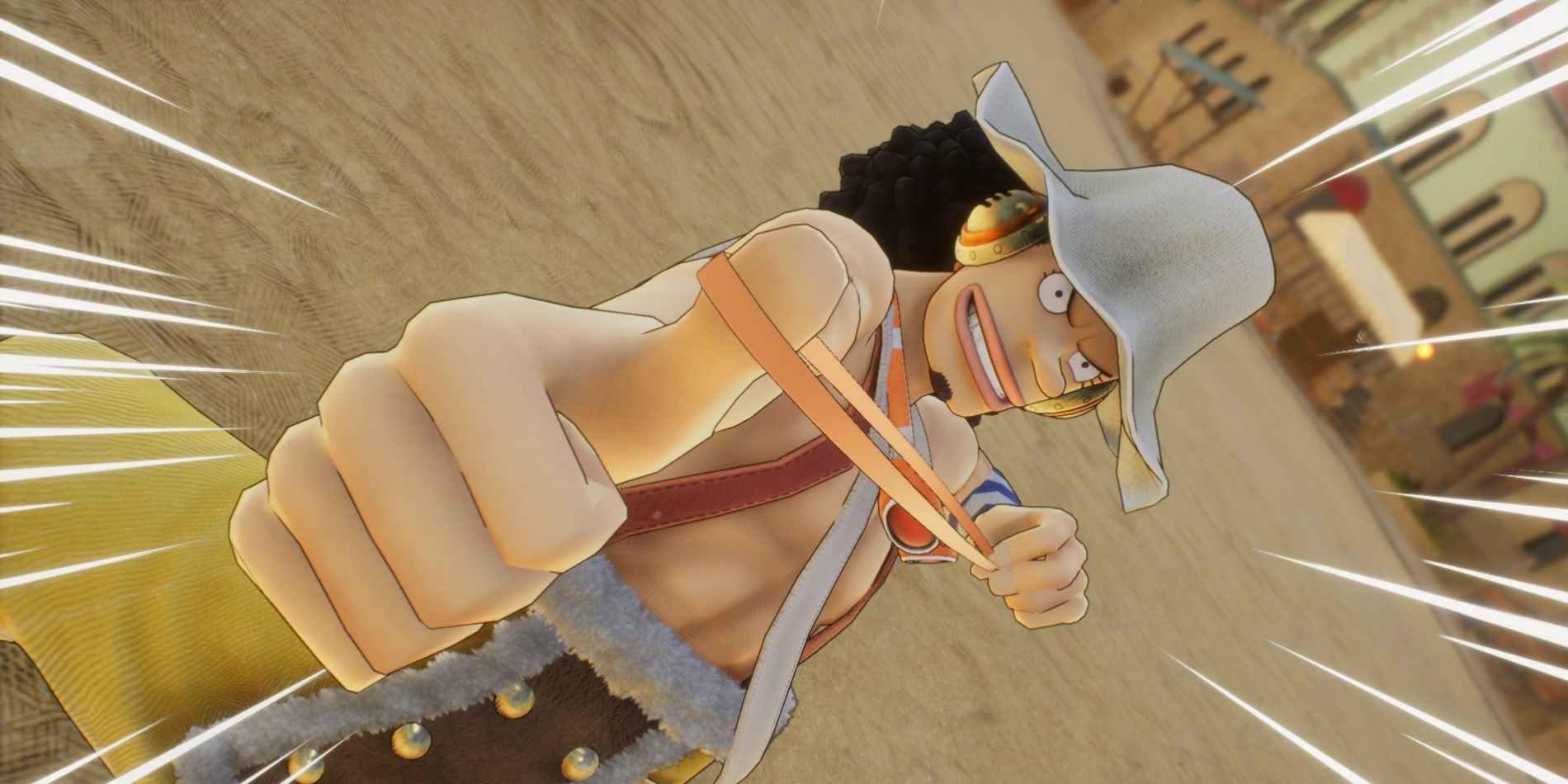 Usopp stretches a rubber band in One Piece Odyssey