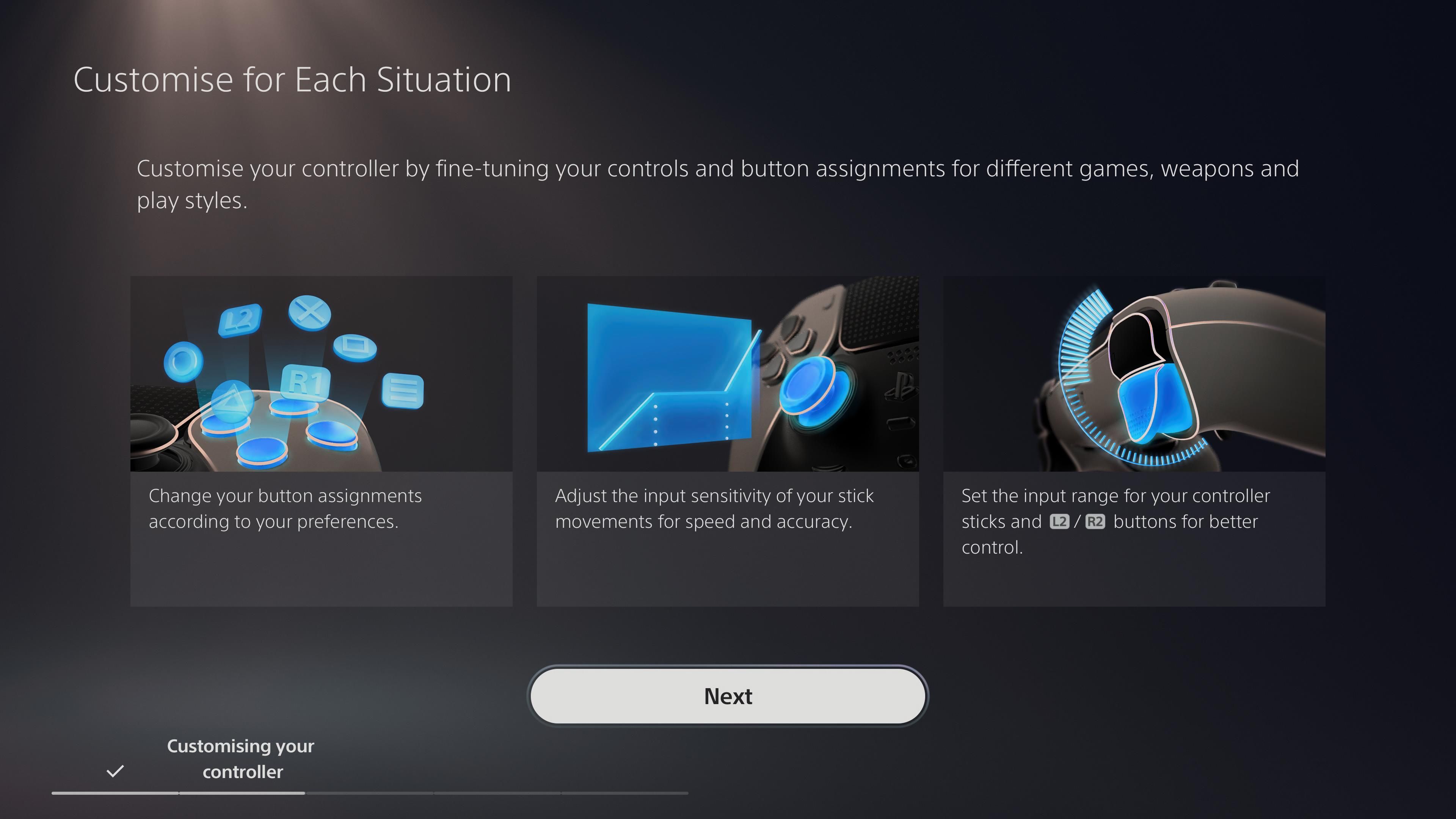 Pantalla de personalización de PS5 DualSense Edge que muestra la reasignación de botones