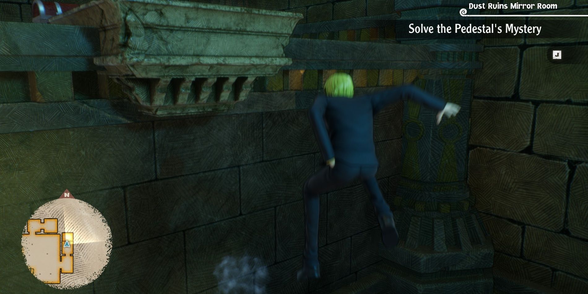 Sanji performs a Sky Walk to reach a ledge in One Piece Odyssey