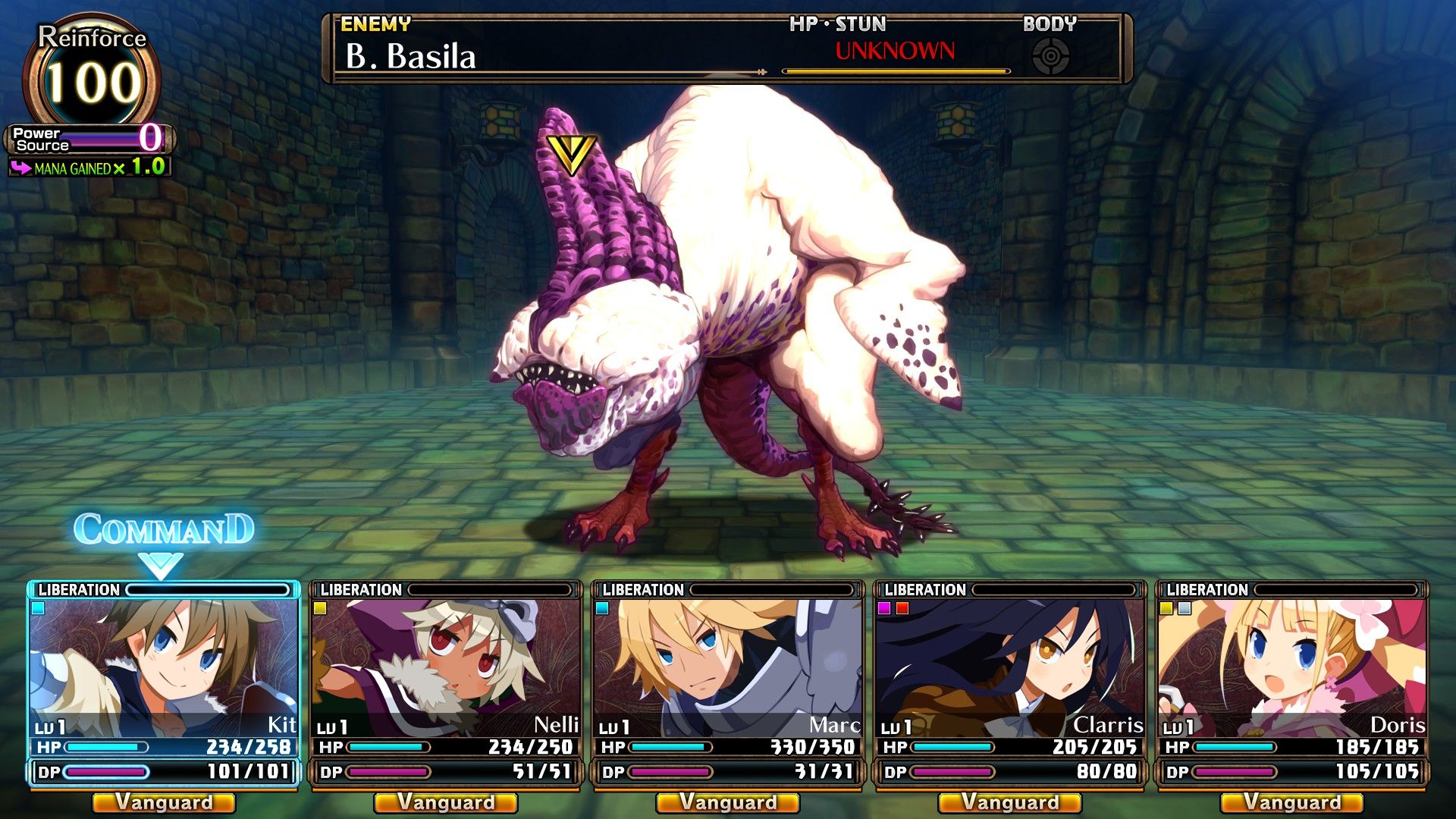 The player tries to fight a boss with a full party in Labyrinth Of Galleria: The Moon Society.