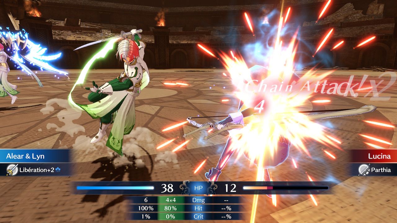 Alear and Lyn Using Rapid Double Attacks Against Lucina