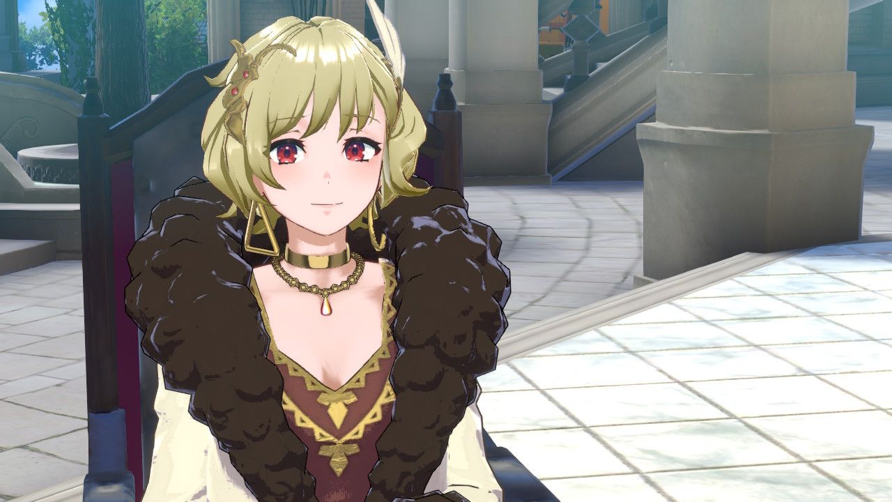 Fire Emblem Engage: Citrinne Smiling In Seat While Dining