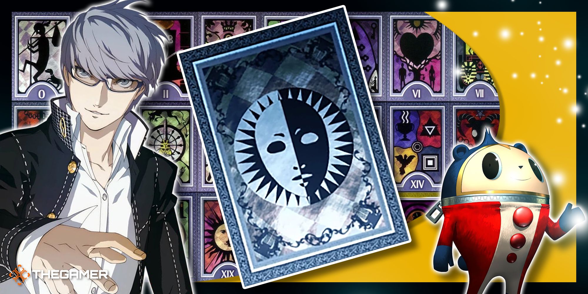 persona 4 golden's arcana cards with the standard tarot card in the center