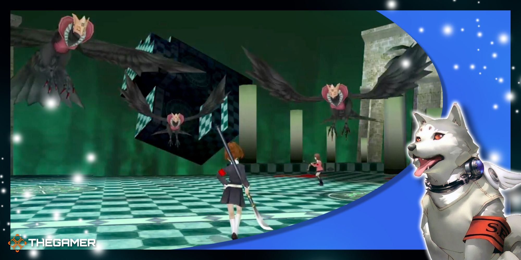 the female protagonists fighting three venus eagle shadows in tartarus in persona 3 portable