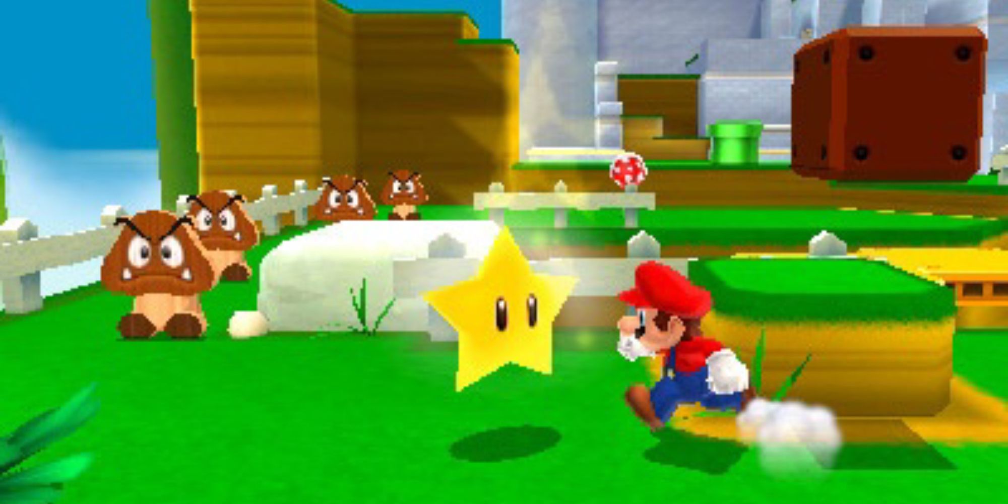 Mario running for a star in 3D Land.