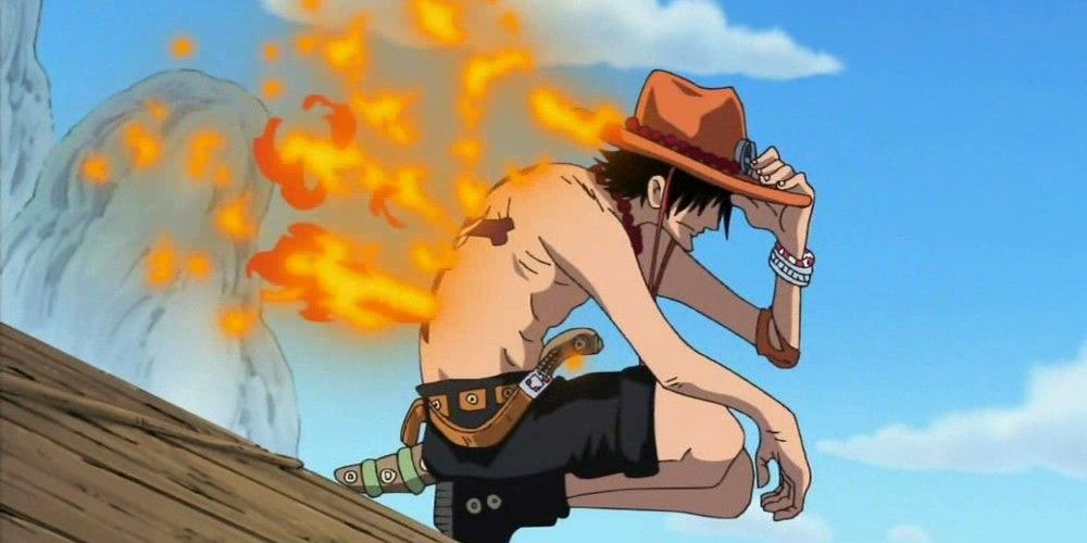 Ace getting shot, but is unphased in the One Piece anime