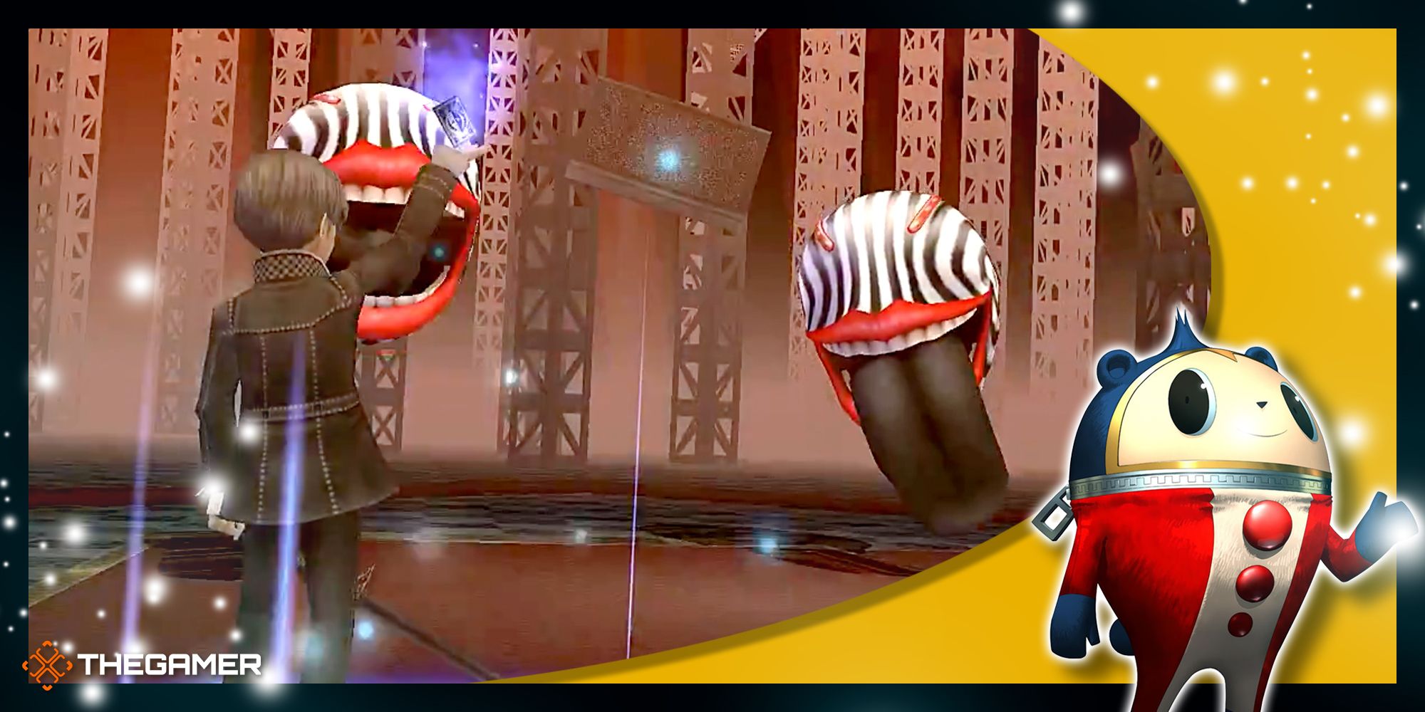 yu fighting two shadows and using an attack with our persona 4 golden frame