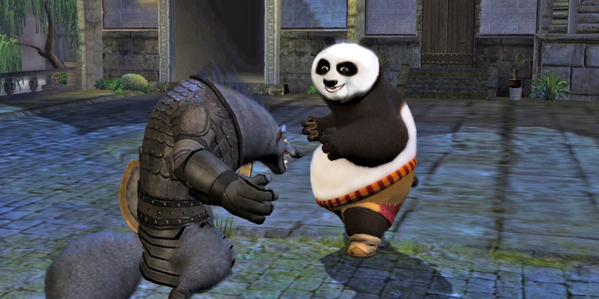 Po in combat with an enemy in the Kung Fu Panda video game.