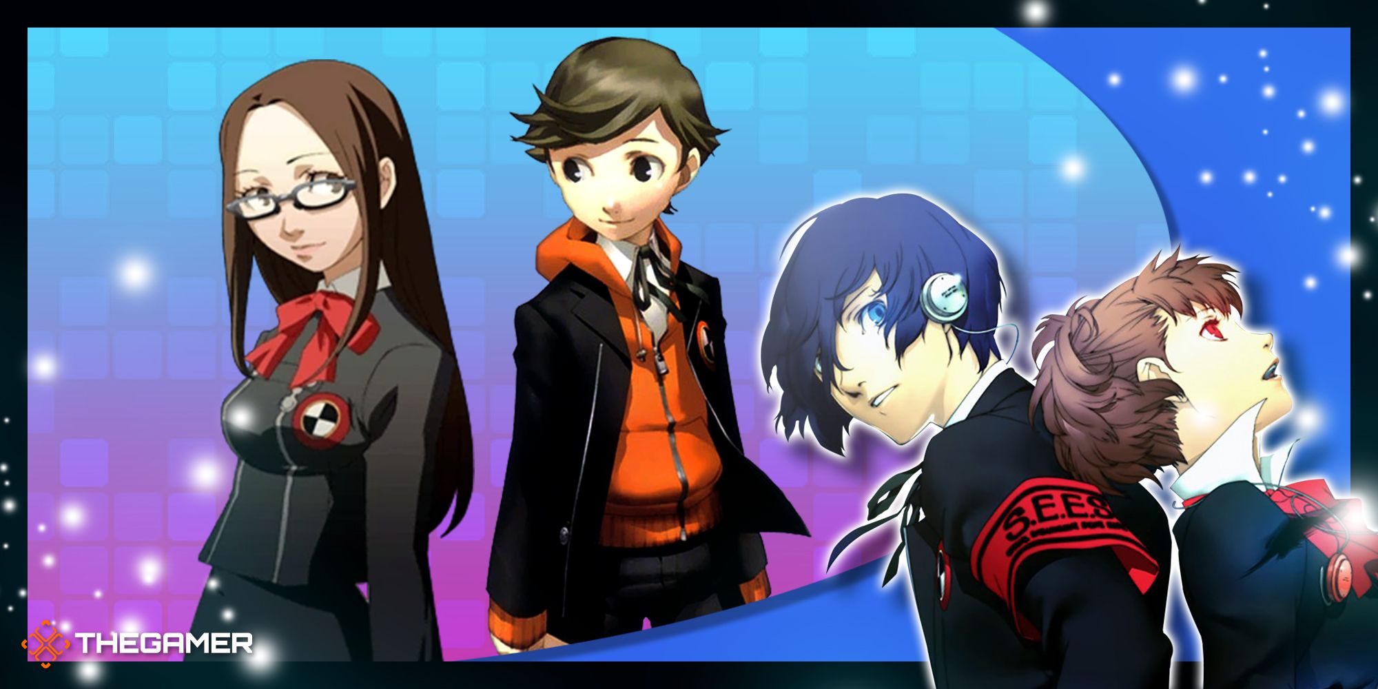 chihiro fushimi and ken amada with the two protagonists of persona 3 portable