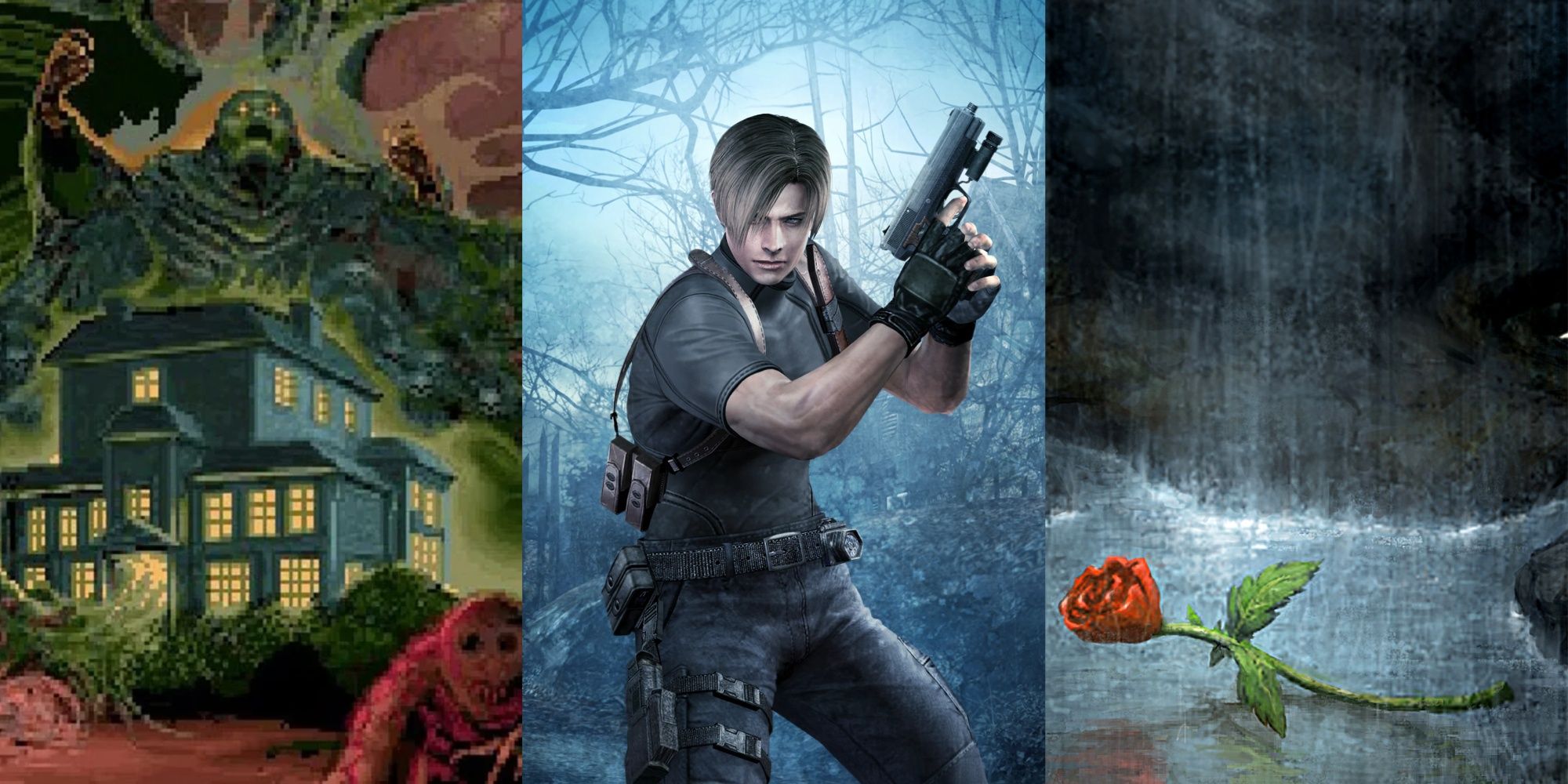 A famous splash screen from Alone in the Dark, key art from Resident Evil 4, and the box art to Amnesia.