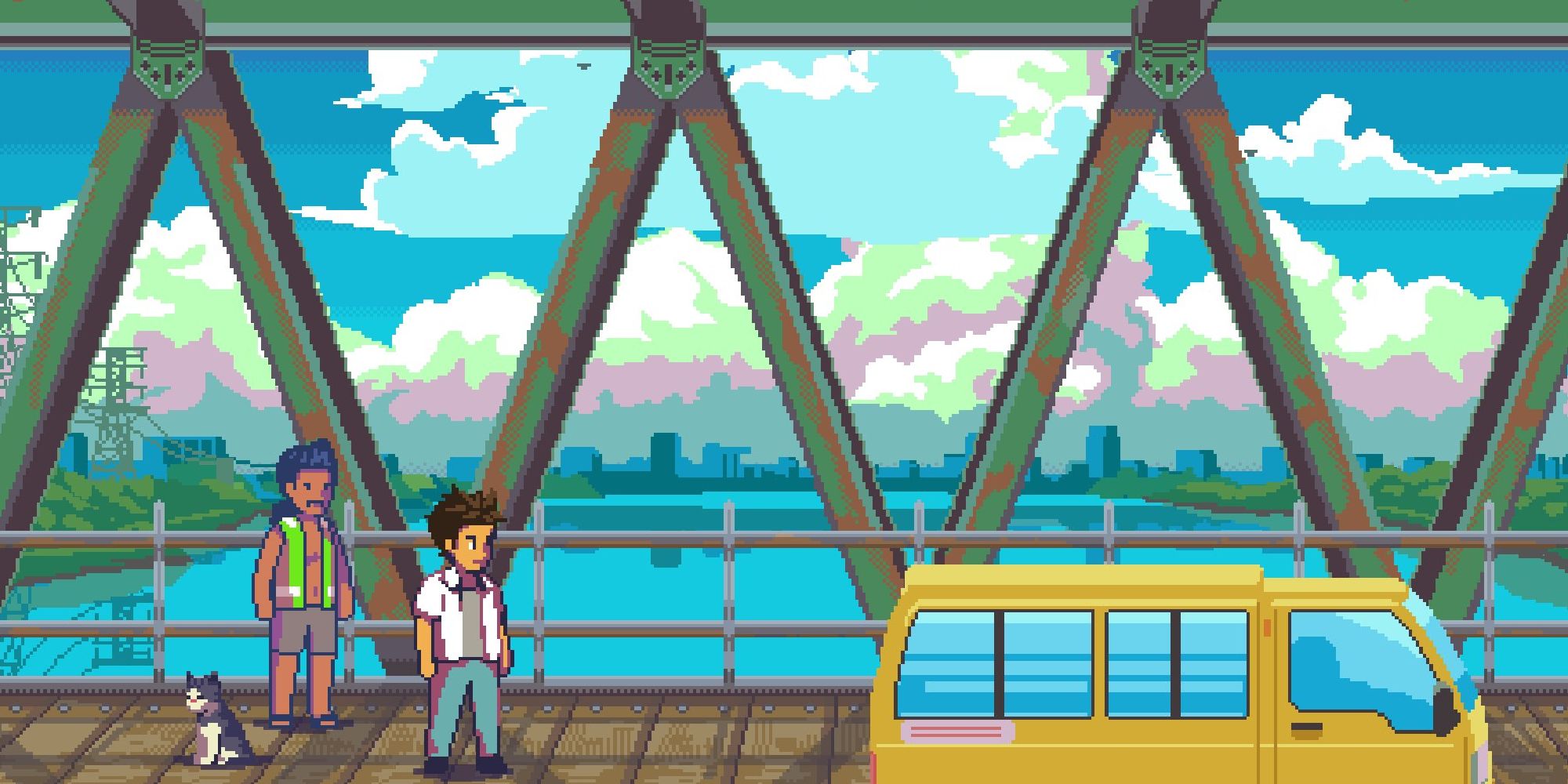 atma standing next to man on a bridge
