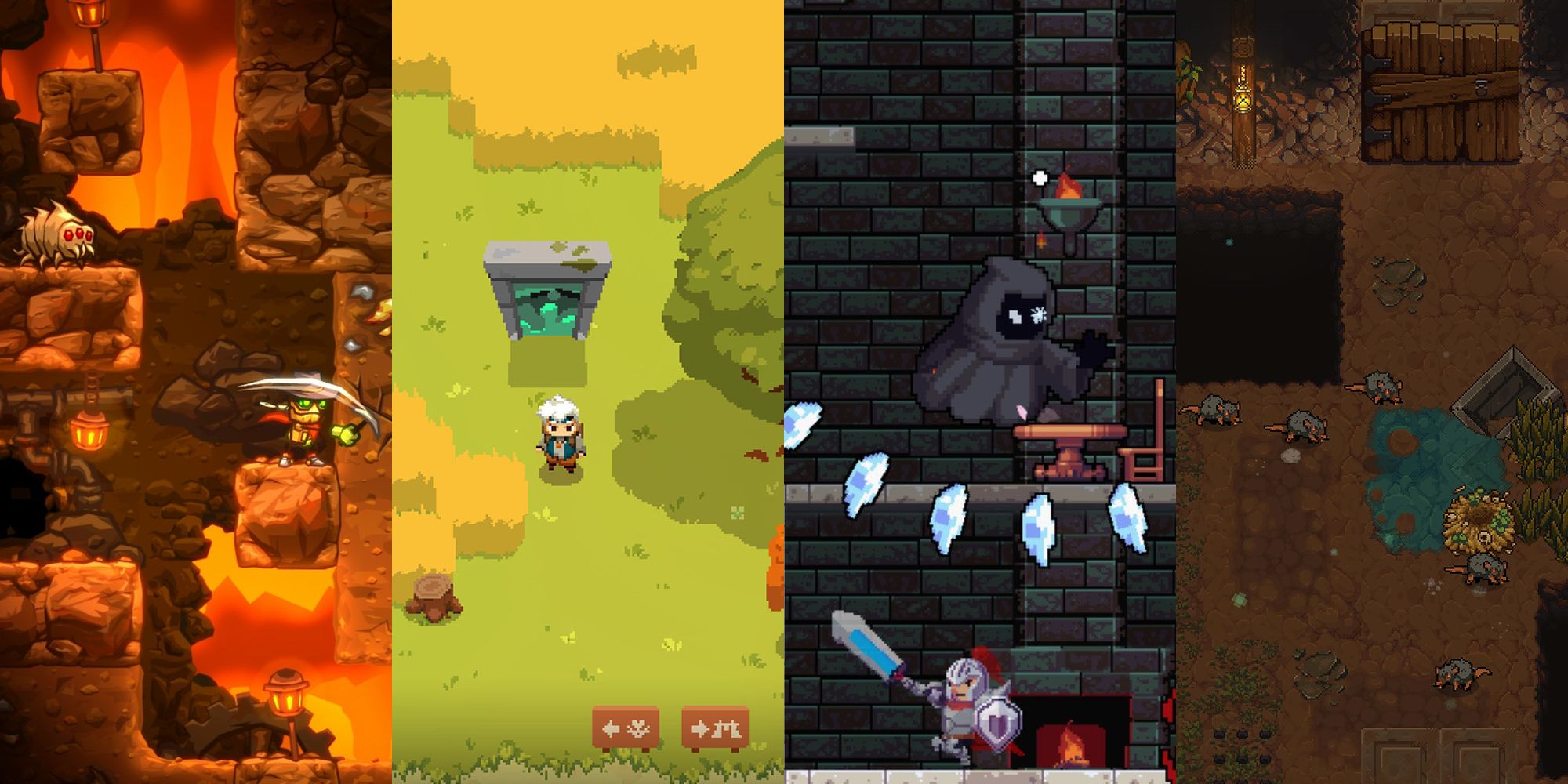A Split Image Showing Scenes From Steamworld Dig, Rogue Legacy, Undermine, and Moonlighter