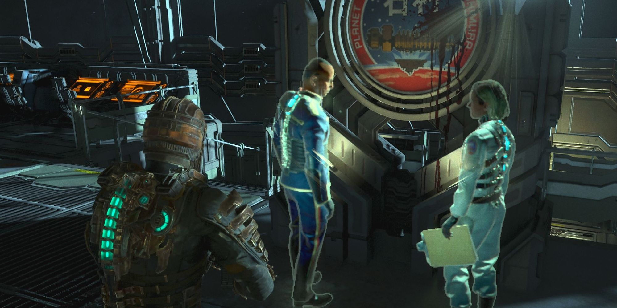 A story moment from a side mission featuring Captain Mathius in the Dead Space remake.