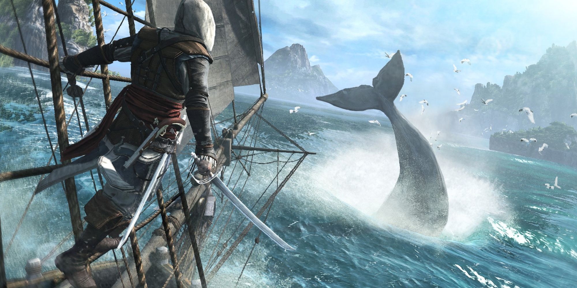 Assassin's Creed 4 Black Flag Edward Riding On Ship And Seeing Whale Jumping Out Of Ocean