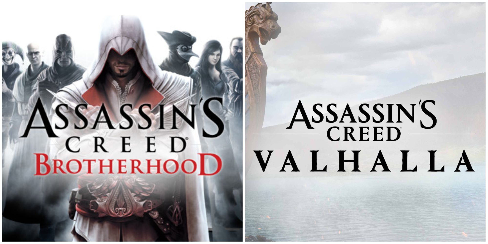 Comparing the logo for the Assassin's Creed games Brotherhood and Valhalla