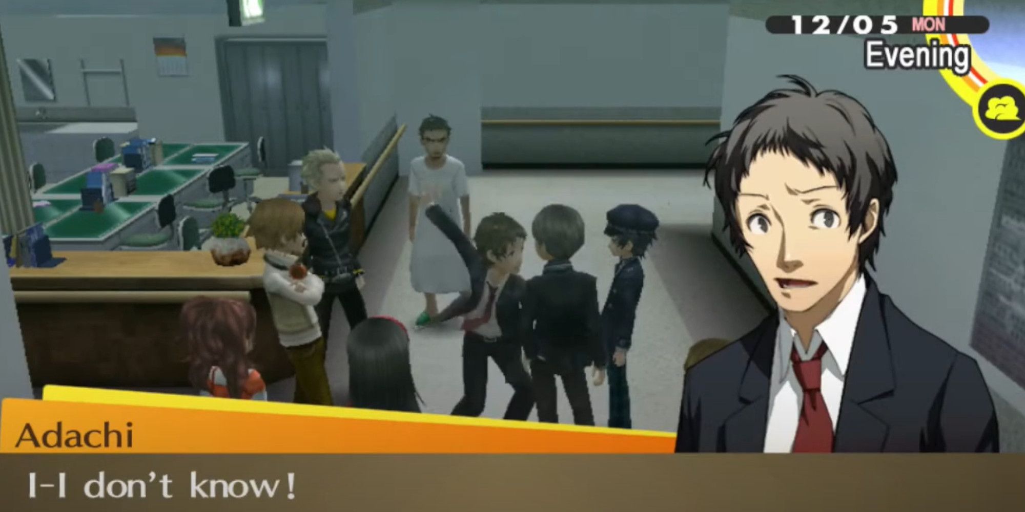 Adachi Being Confronted By The Investigation Team In Persona 4