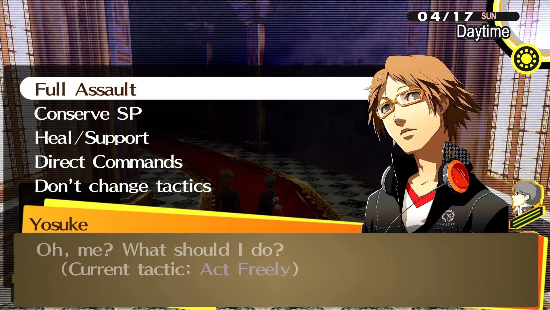 adjusting yosuke's battle tactics in yukiko's castle in persona 4 golden