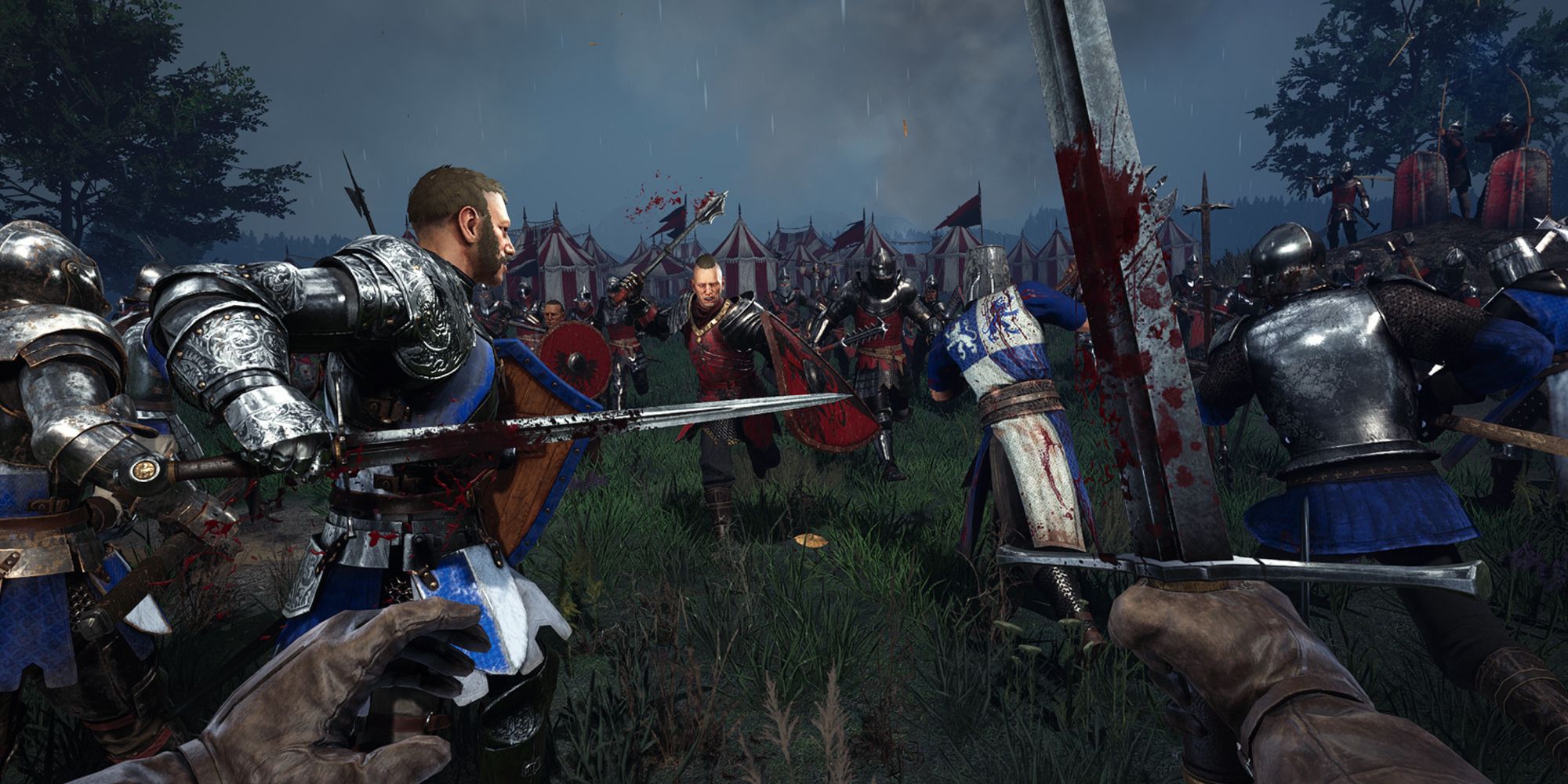 Agatha fighting against Mason Order in The Battle of Wardenglade map in Chivalry 2