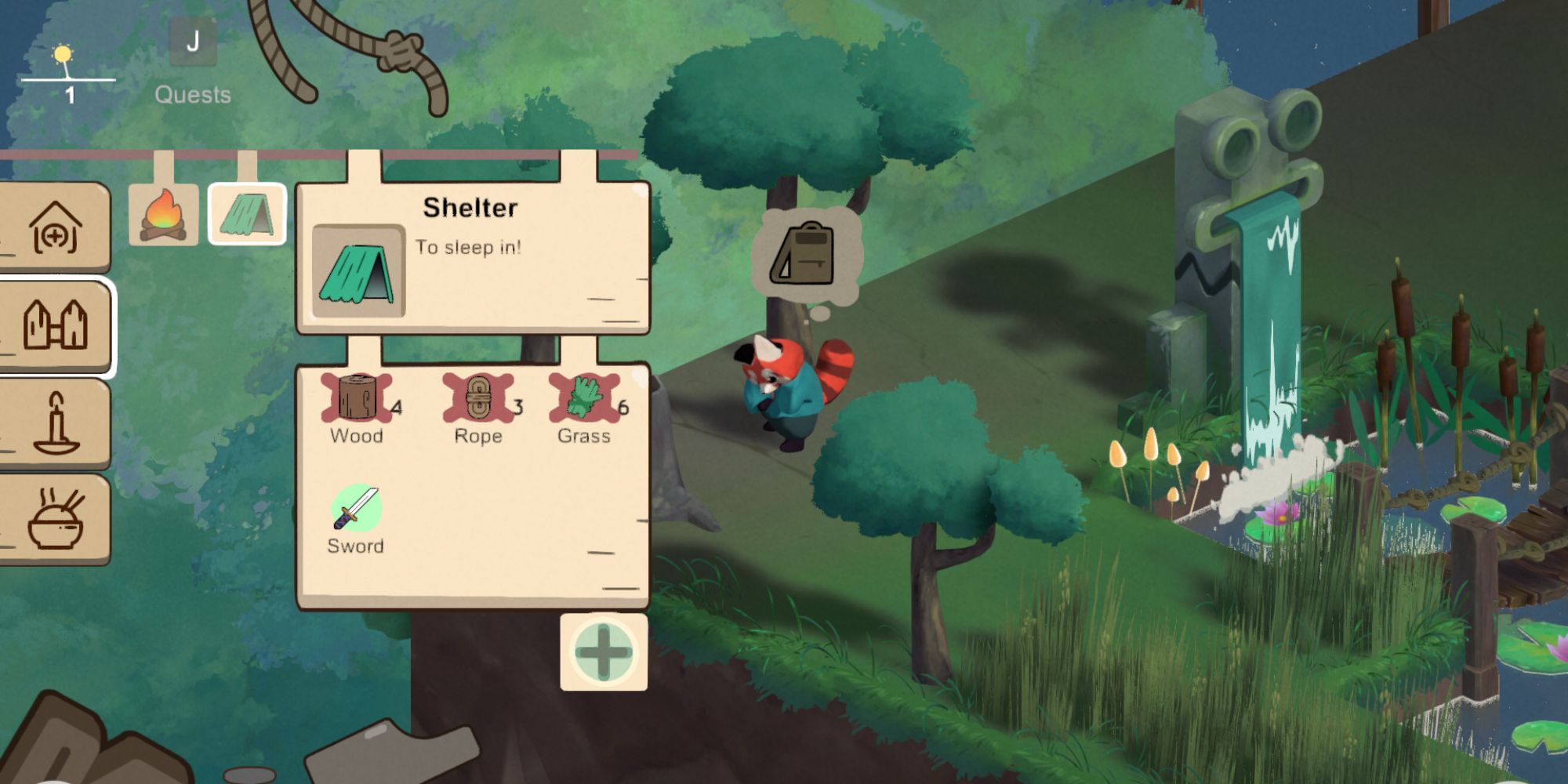 Aka Crafting UI for making shelter