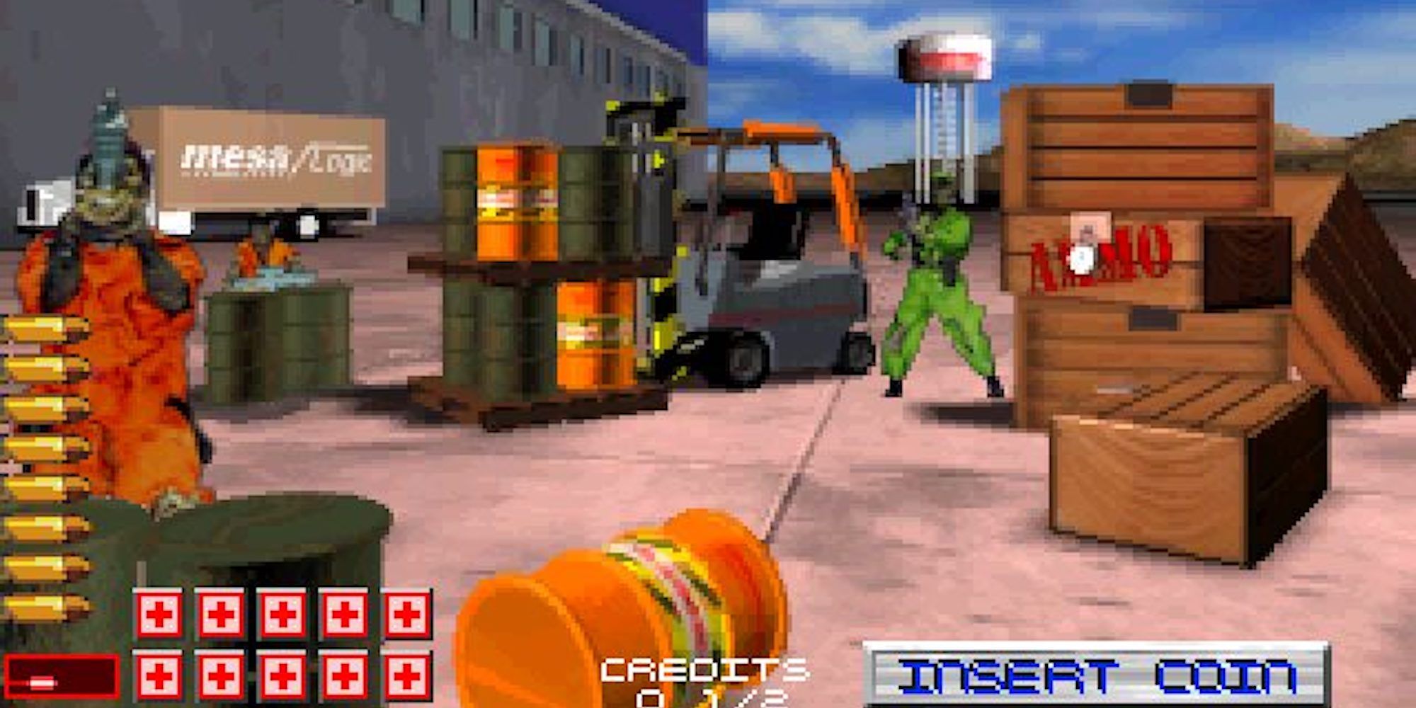 area 51 light gun gameplay of the player being targeted by enemies