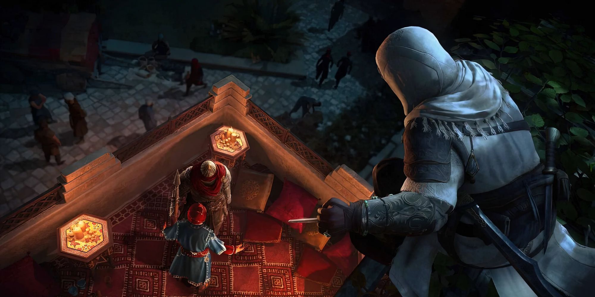 Basim sur le point d'assassiner une cible dans Assassin's Creed Mirage.