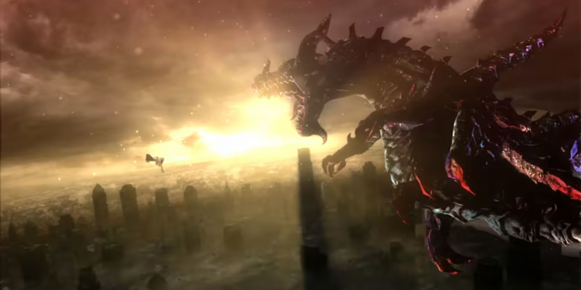 Bayonetta faces a giant dragon in the air
