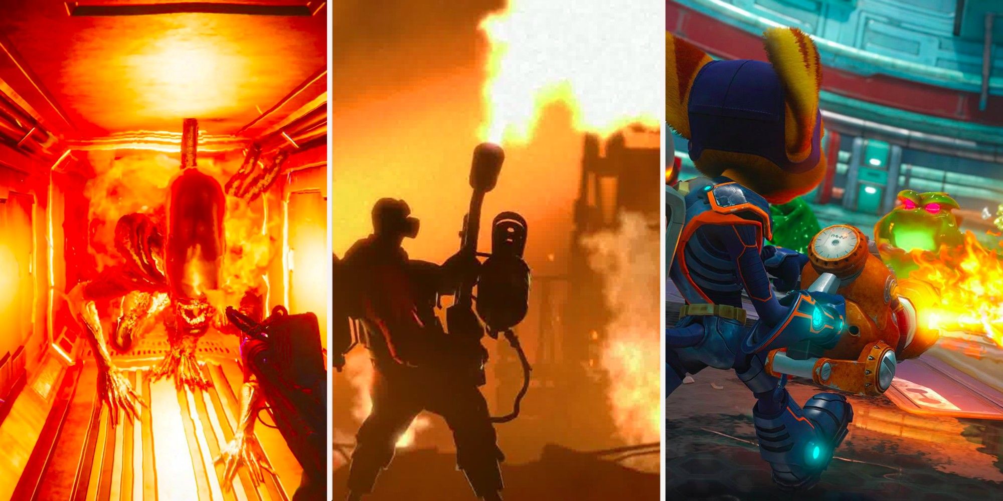 Beat Video Game Flamethrowers Featured - Alien isolation, The Pyro in Team Fortress 2, Pyrocitor in Ratchet and Clank