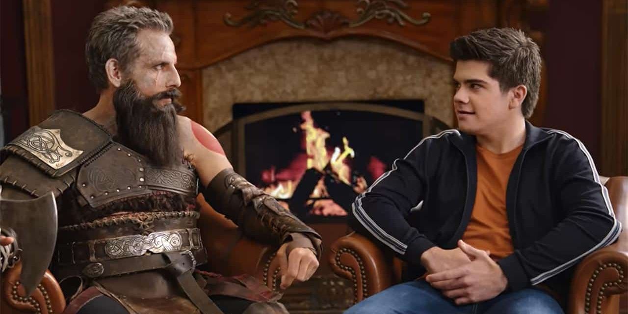 Ben Stiller talking to his son in the God of War Ragnarok commercial