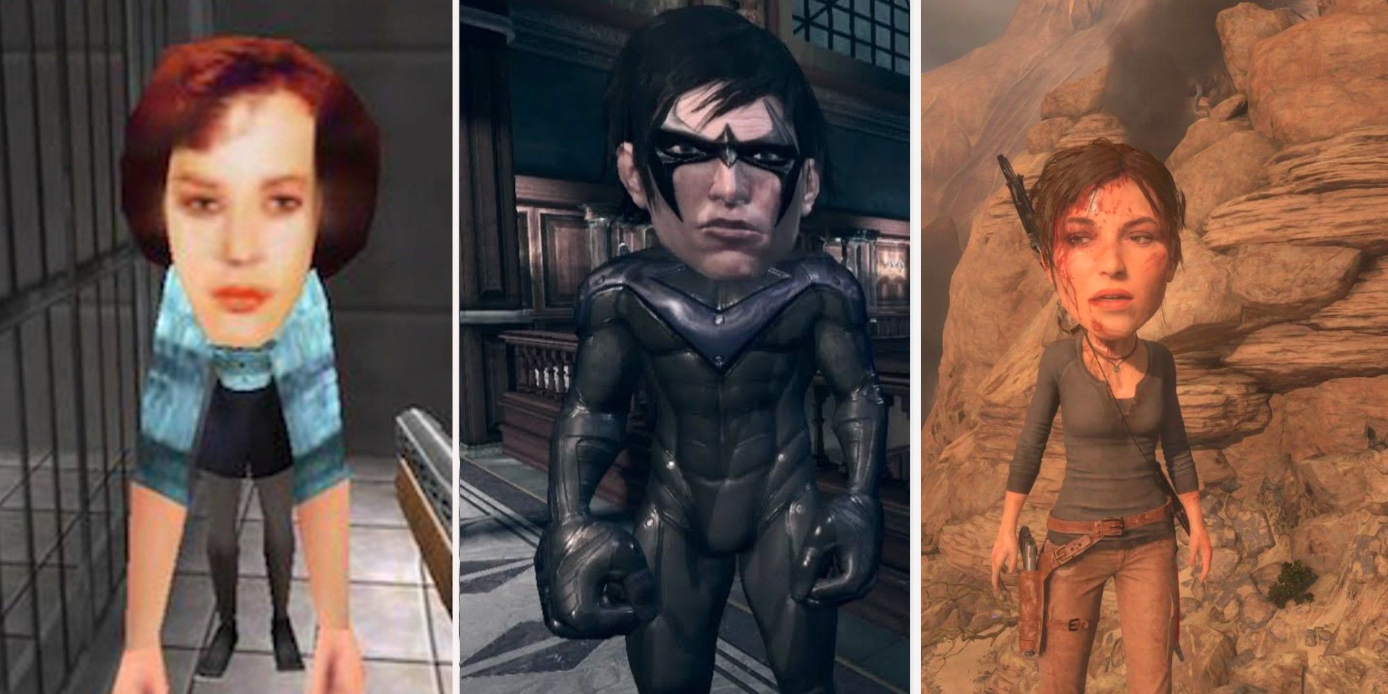 Best Big Head Modes featured image - Goldeneye 007, Batman Arkham Knight Knightwing, Lara Croft Rise Of The Tob Raider-1