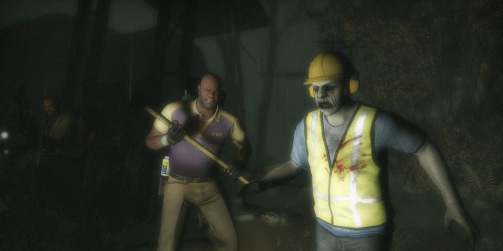 Coach about to attack a construction worker zombie