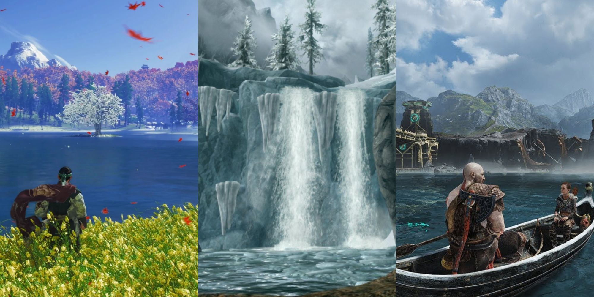Best Video Game Lakes, featuring Ghost of Tsushima, Skyrim, and God of War