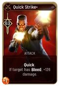 Blade shoots his dual pistols on the golden Quick Strike + card from Marvel's Midnight Suns.