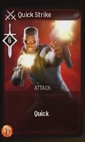 Blade shoots his dual pistols on the Quick Strike card from Marvel's Midnight Suns.