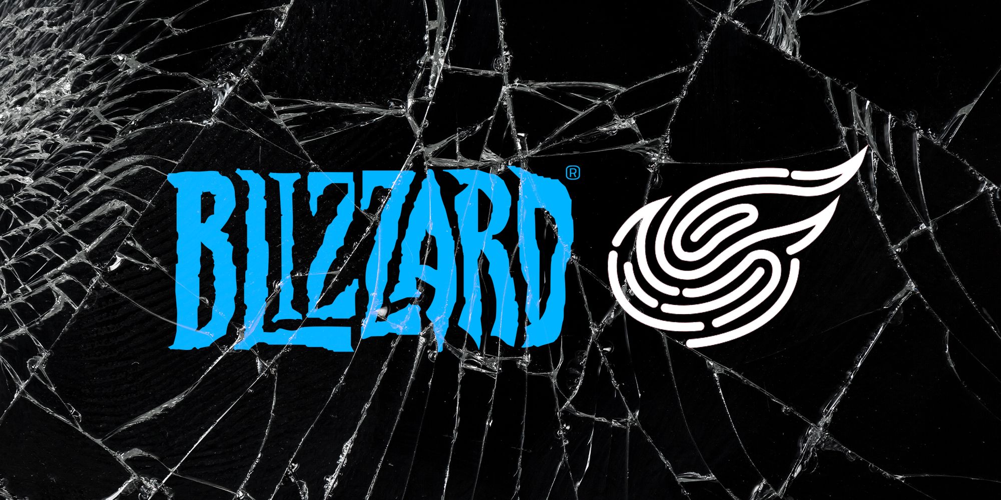 Blizzard and NetEase logos underneath cracked glass