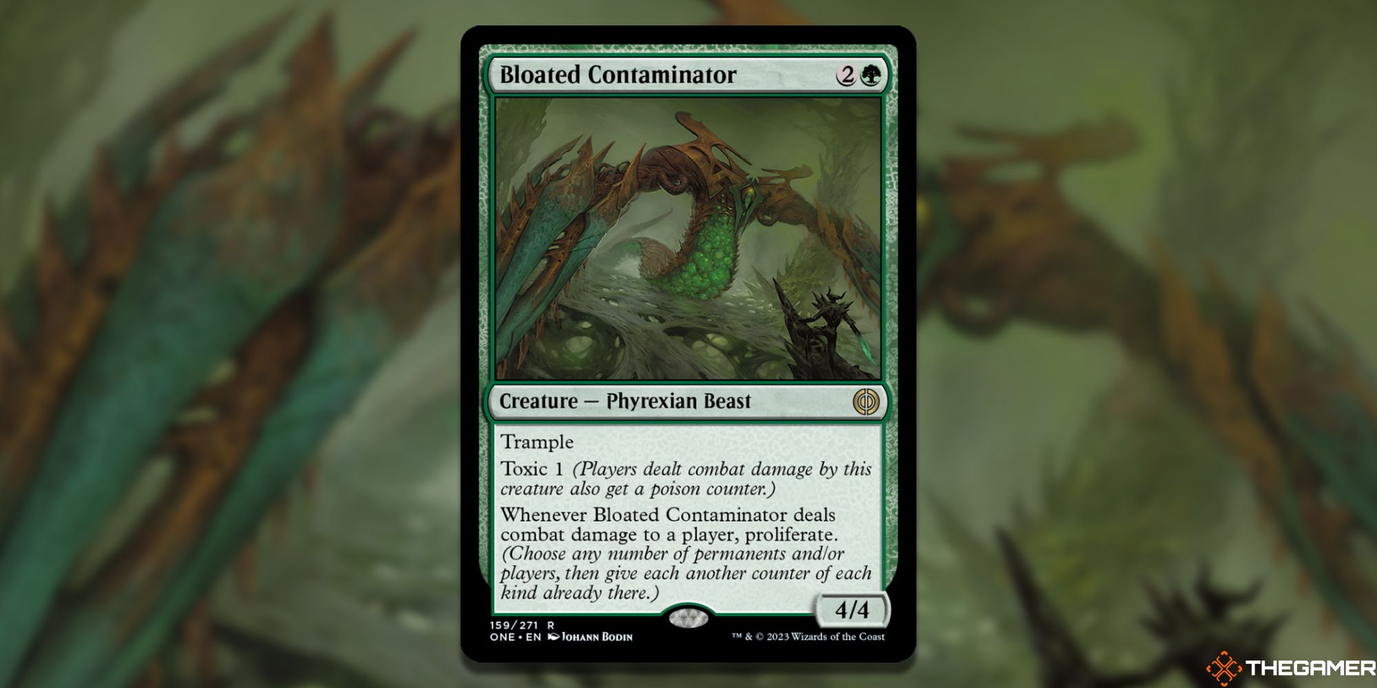 Image of the Bloated Contaminator card in Magic: The Gathering, with art by Johann Bodin