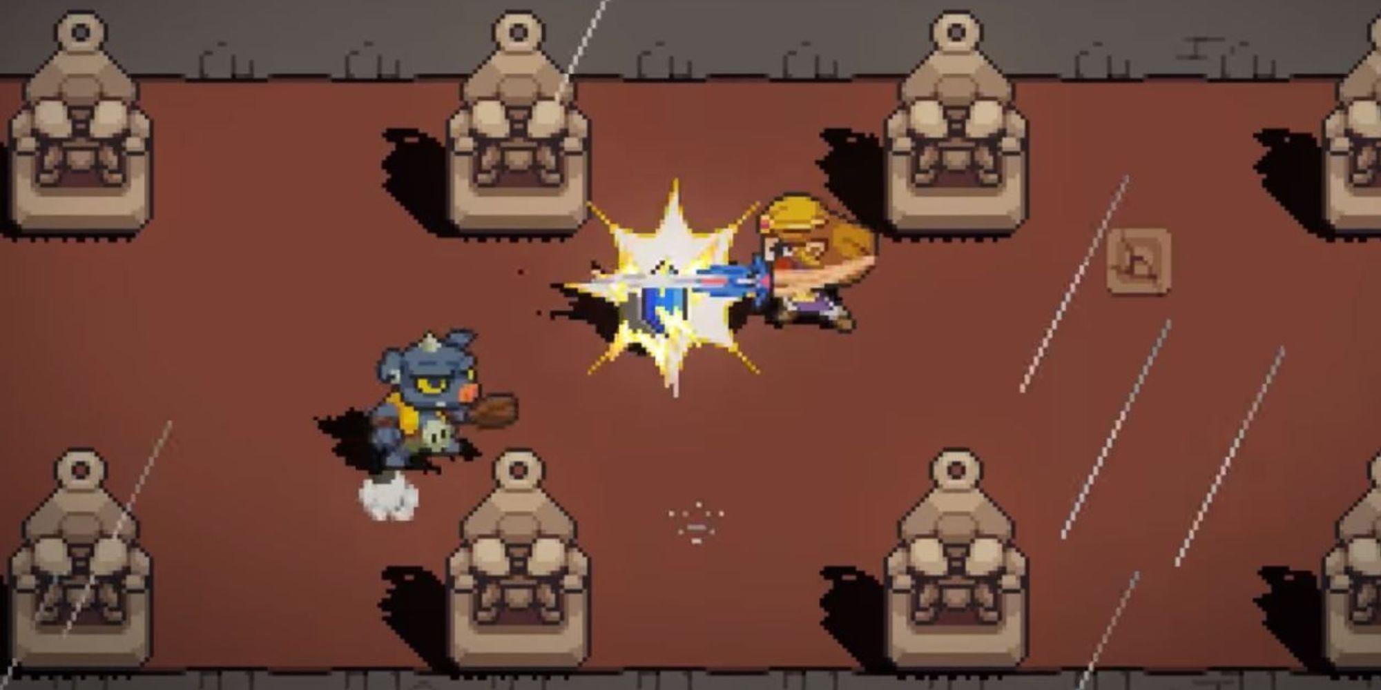 Zelda attacks an enemy while a Bokoblin stands near her in Cadence of Hyrule