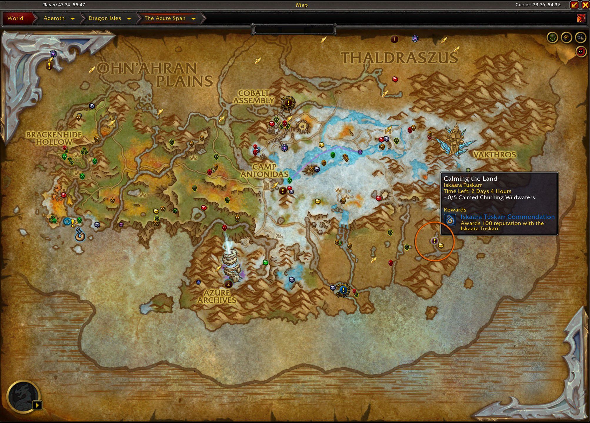WoW Calming the land world quest map location