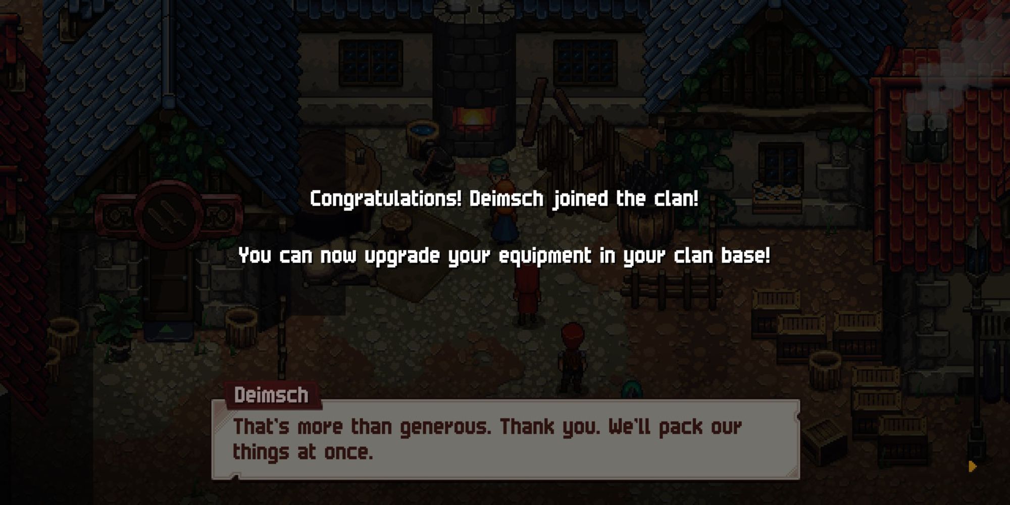 Chained Echoes - The screen shown when Deimsch is being recruited to the clan