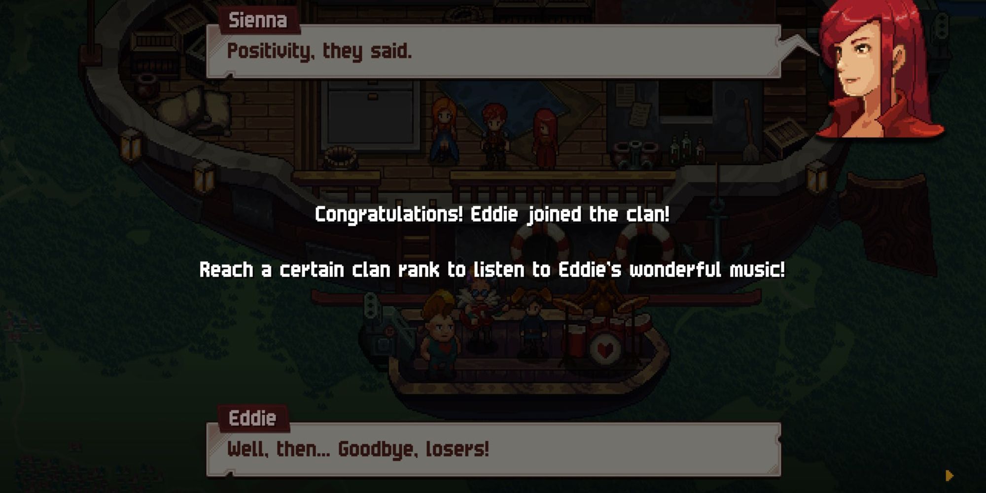 Chained Echoes - The party talks to Eddie on their airship and recruit him to the clan