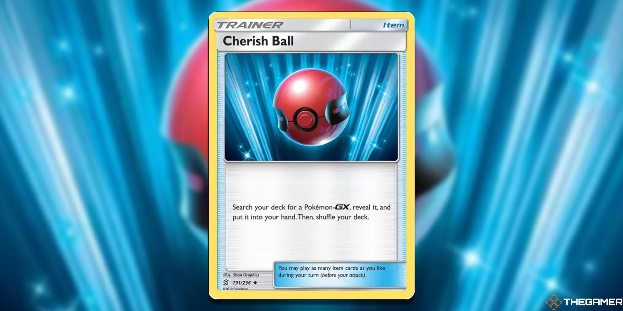 Cherish Ball from the Pokemon TCG, with blurred background