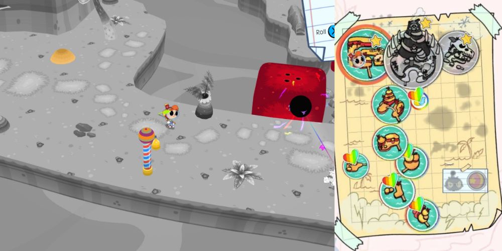A collage of Booster's location and where to find them on the map in Rainbow Billy.