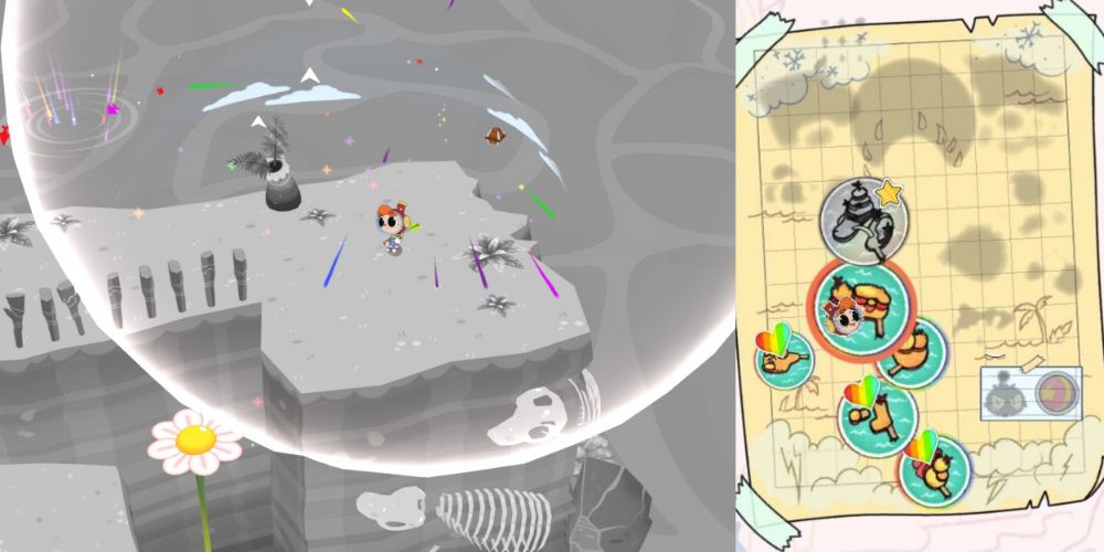 A collage of Vruu's location and where to find them on the map in Rainbow Billy.